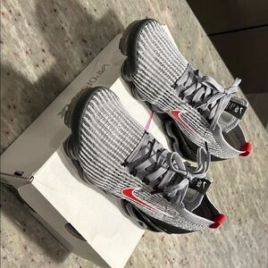 Nike Gray and Red Vapormax Sneakers